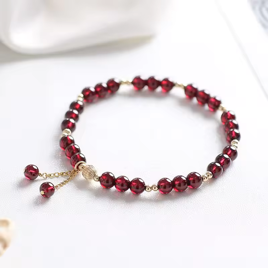 14k Gold Natural Garnet Positivity Bracelet