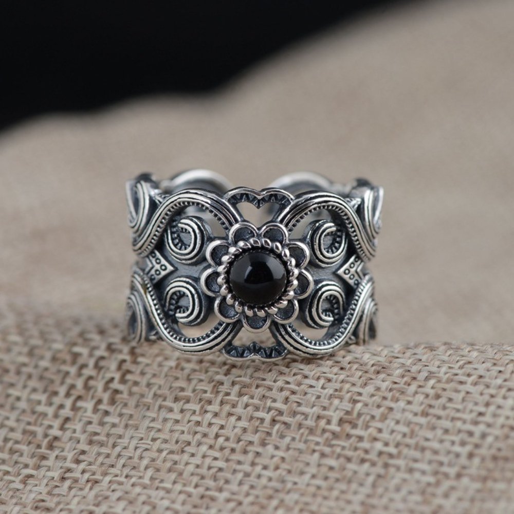 Black Agate Protection Ring