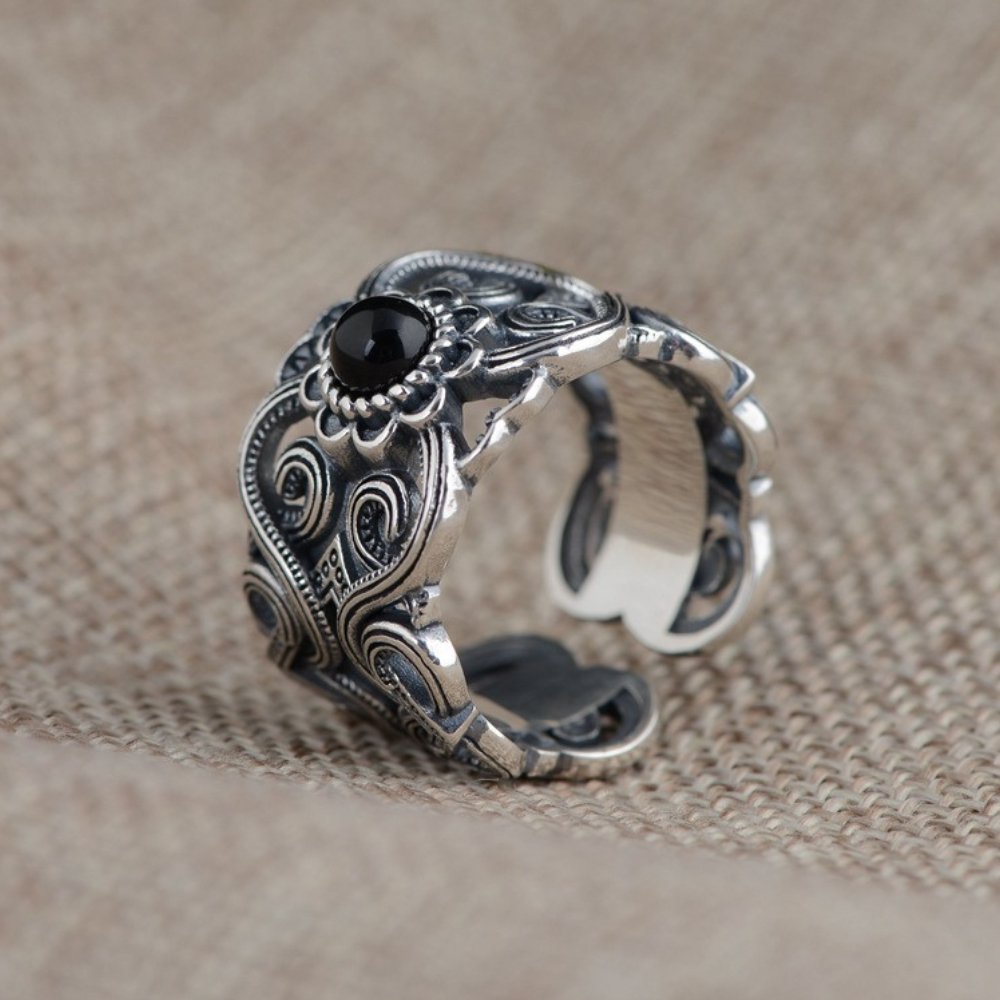 Black Agate Protection Ring