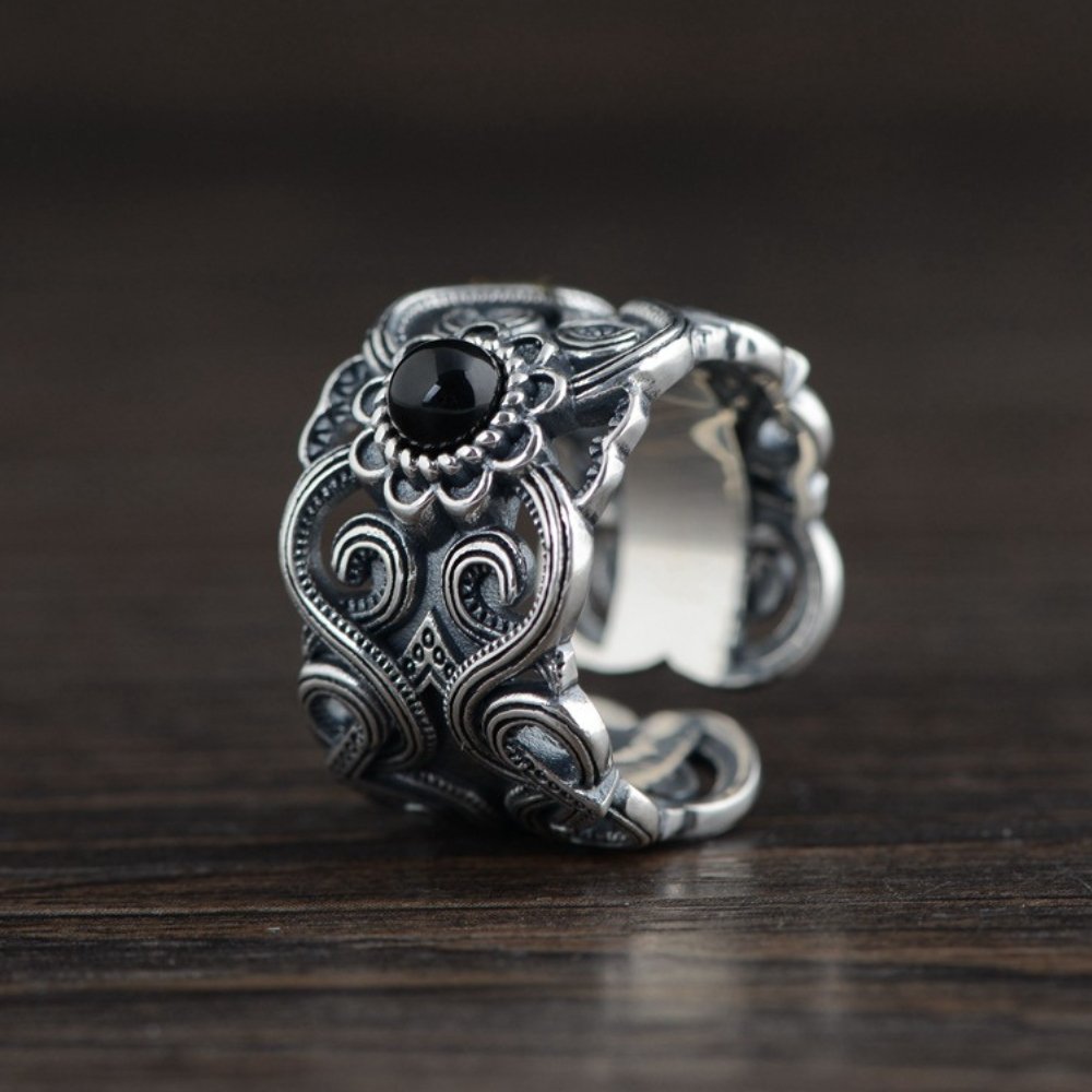 Black Agate Protection Ring