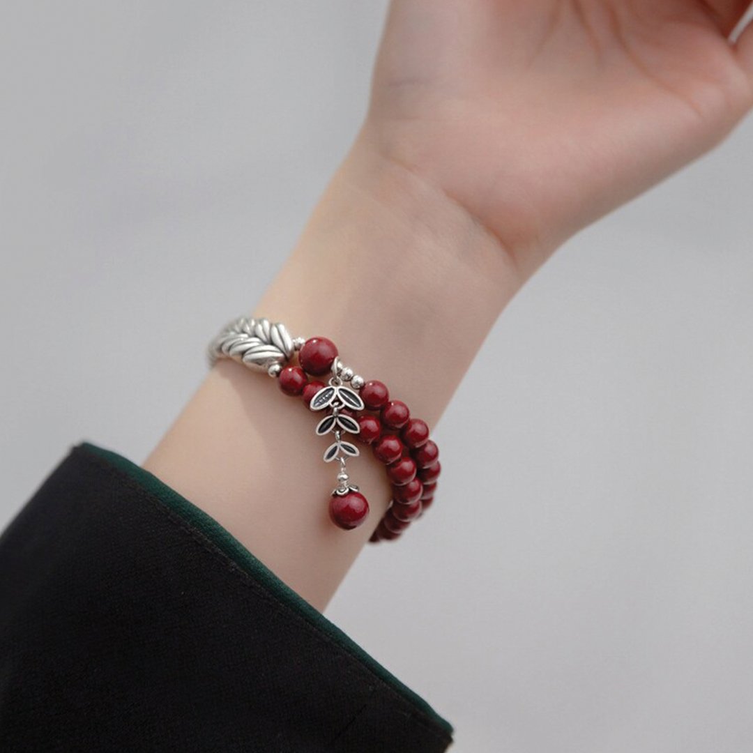 Cinnabar Silver Wheat Ears Bracelet