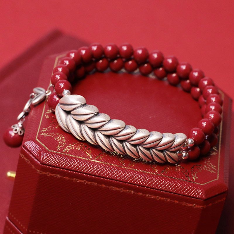 Cinnabar Silver Wheat Ears Bracelet