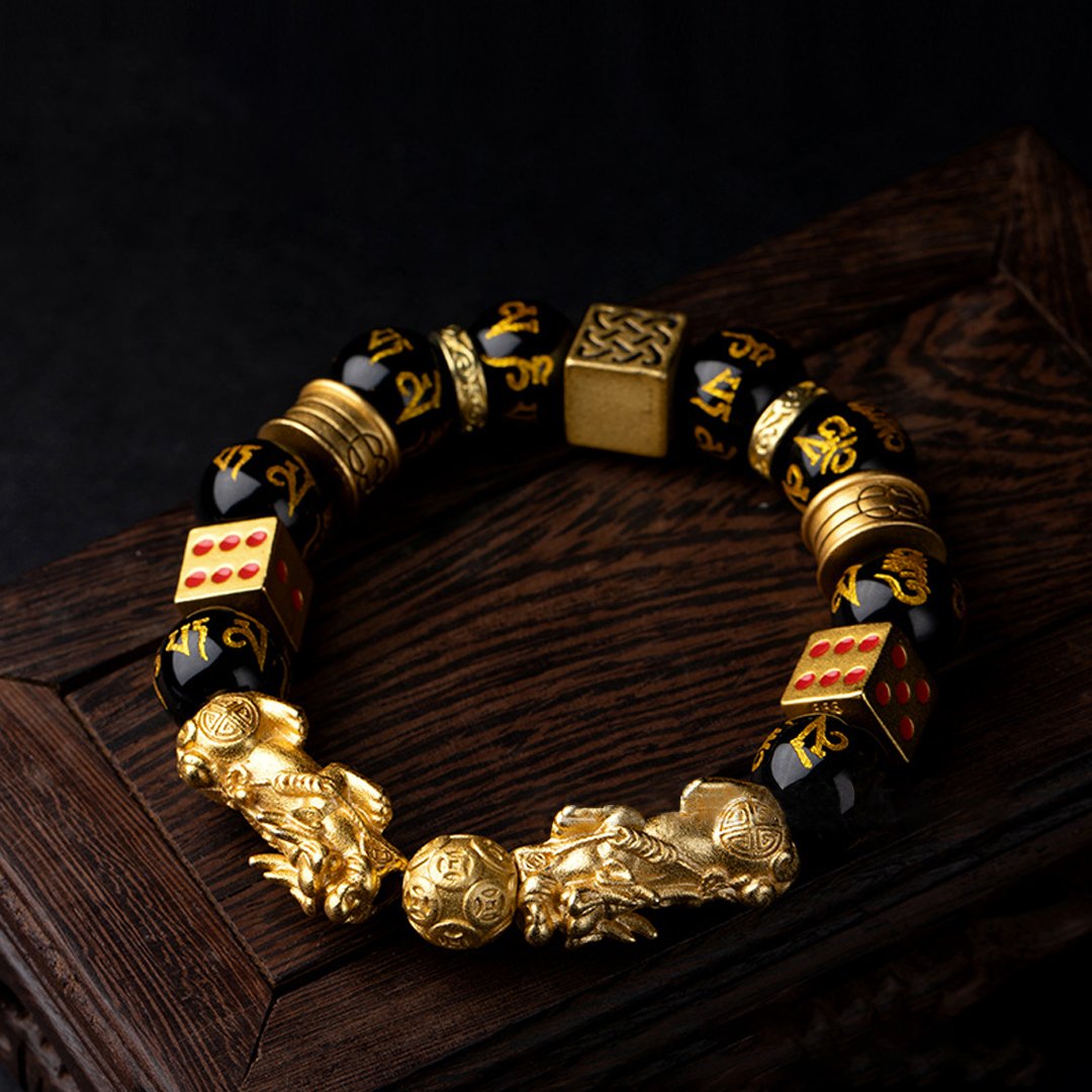 Feng Shui Black Obsidian Double Pixiu Wealth Bracelet