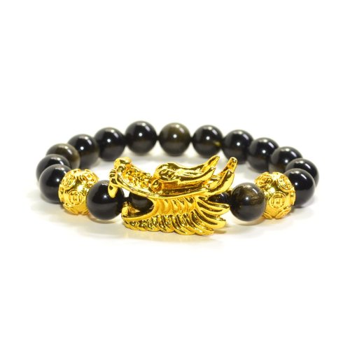 Feng Shui Dragon Gold Obsidian Wealth Bracelet