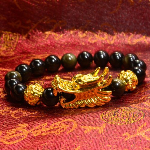 Feng Shui Dragon Gold Obsidian Wealth Bracelet