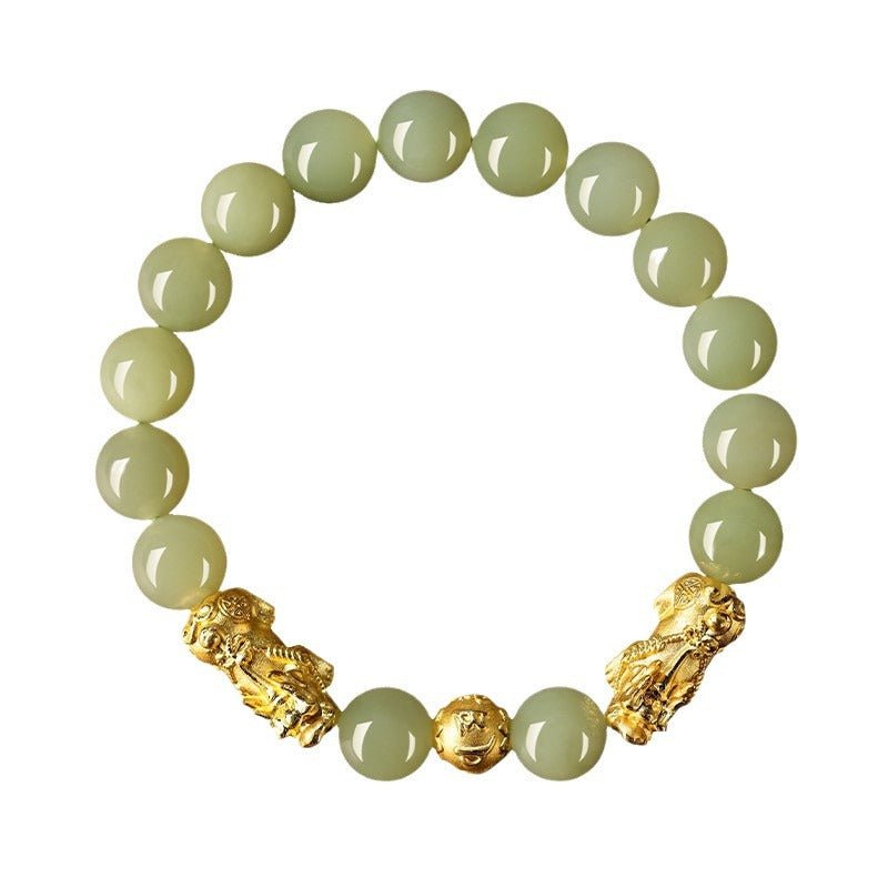 Golden Pixiu Green Jade Bracelet