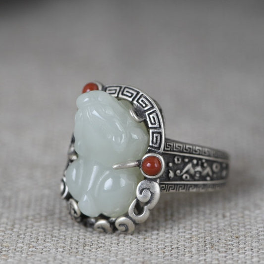 Natural Jade Pi Yao Prosperity Ring