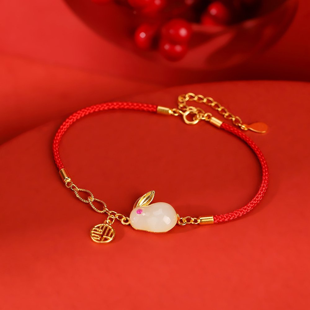 Red Rope Auspicious Rabbit Jade Bracelet