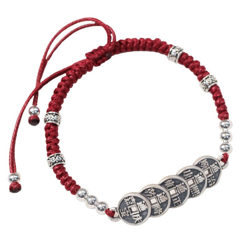 Red Rope Five Emperor Coins Money Bracelet