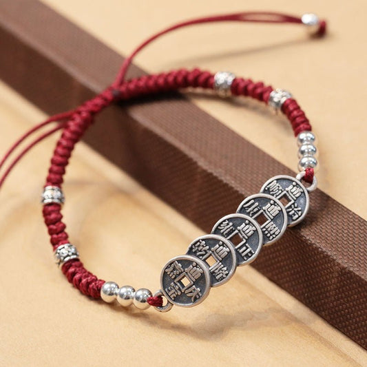 Red Rope Five Emperor Coins Money Bracelet